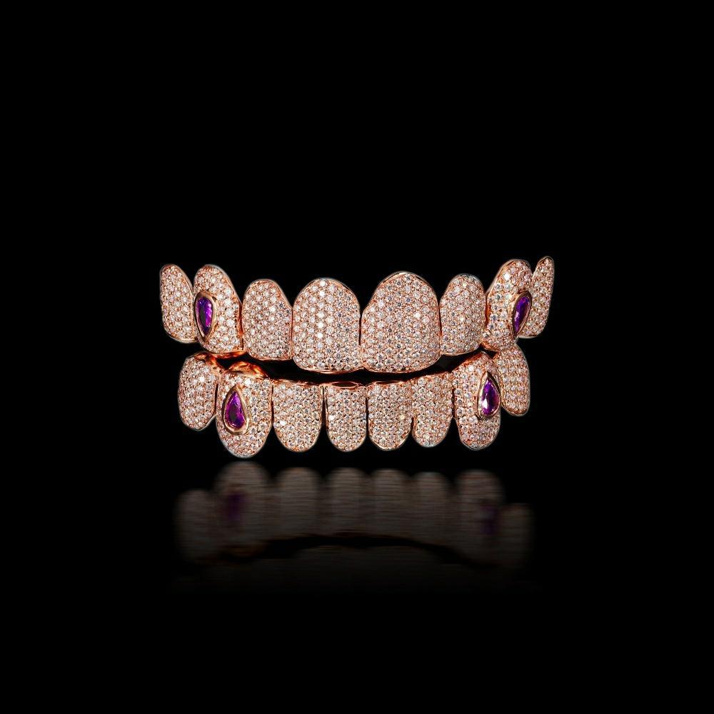 Opal Moissanite Dental Honeycomb Inlay Grillz