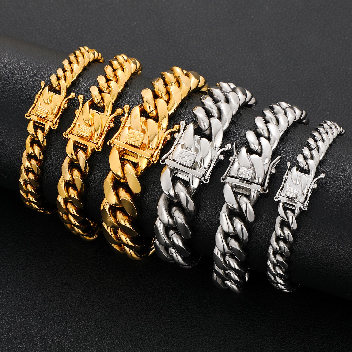 8/10/12/14/16/18MM 14k/White Gold Plated Stainless Steel  Miami Cuban Link Bracelet