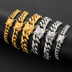 8/10/12/14/16/18MM 14k/White Gold Plated Stainless Steel  Miami Cuban Link Bracelet