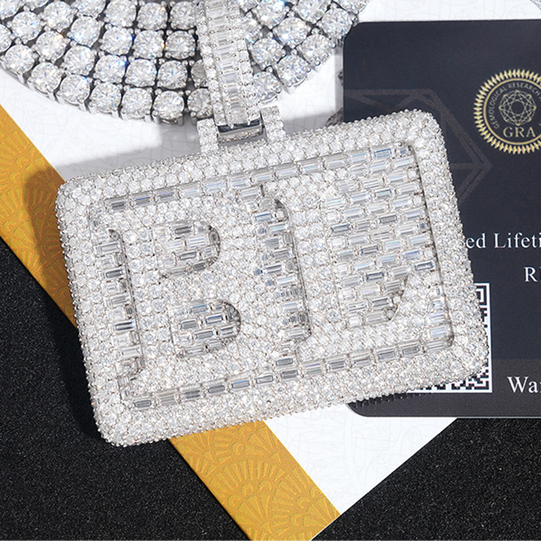 Custom Rectangle Letter Moissanite Pendant Bornreal Jewelry