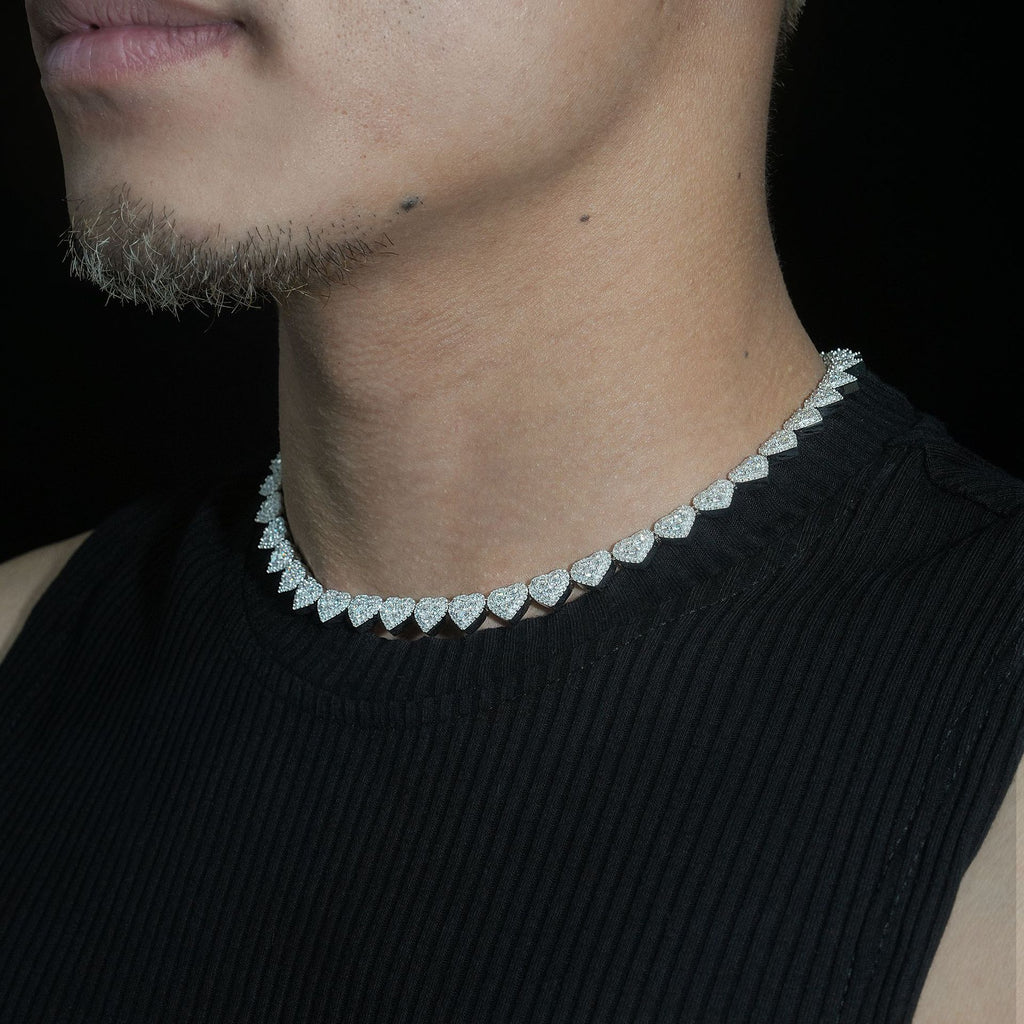 8mm 925 Silver Heart Shape Moissanite Cuban Link Chain