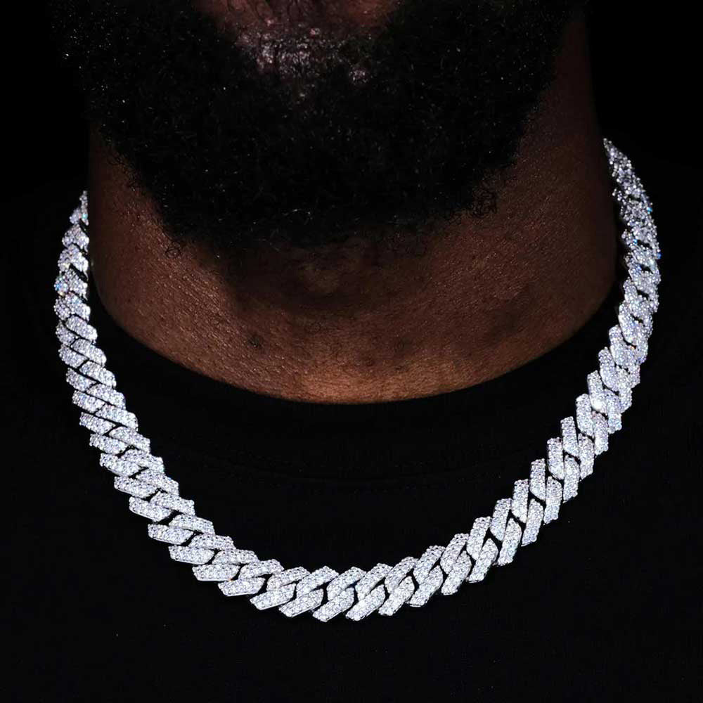 14mm 925 silver moissanite diamond cuban chain