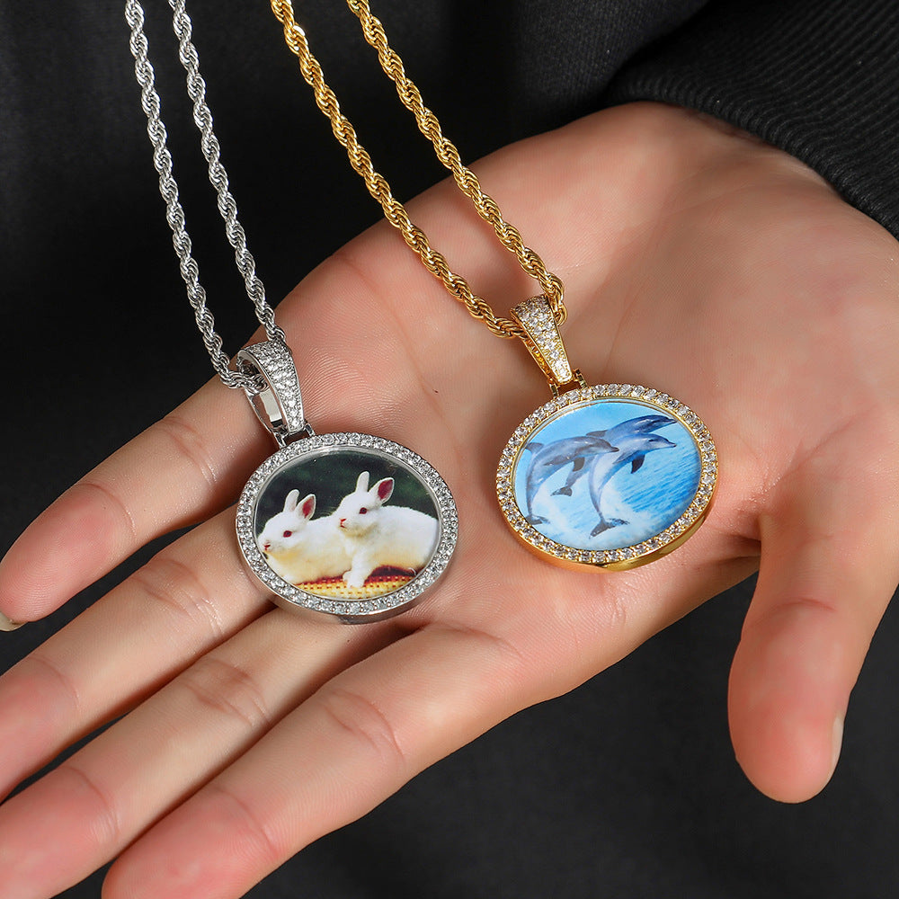 Moissanite S925 Sterling Silver Round Photo Frame Pendant