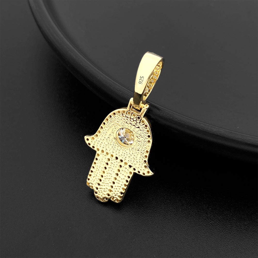 Solid Sterling Silver Genuine VVS Diamond Hamsa Hand Hip Hop Pendant Gubanlink