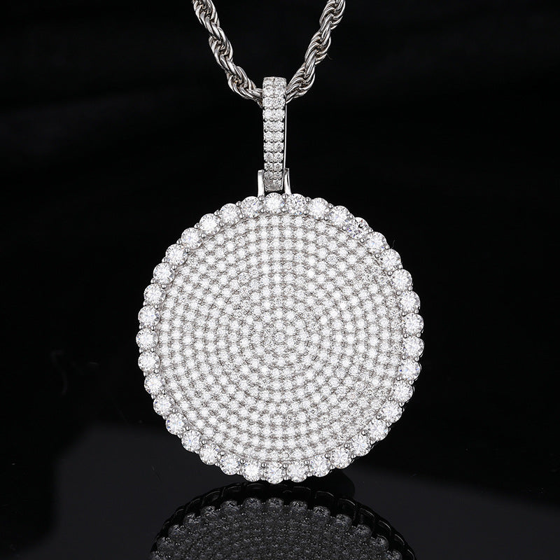 S925 Moissanite Round Dog Tag Pendant