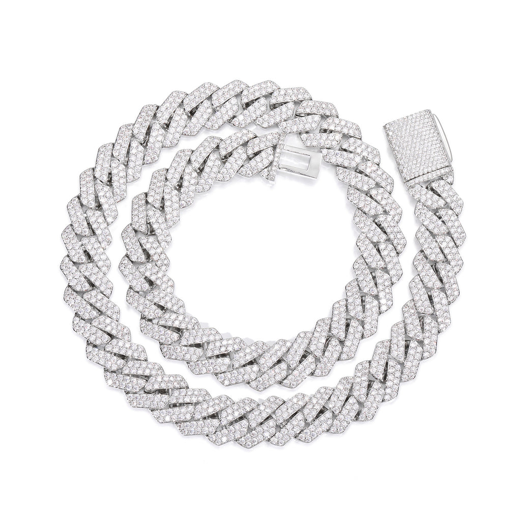 12MM White Gold Plated Iced Out  Cuban Link Chain