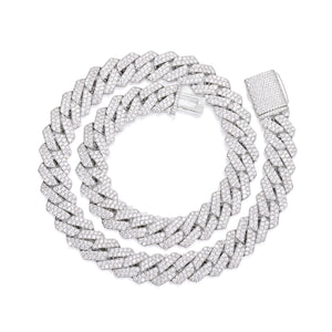 15MM White Gold Plated Iced Out Diamond Shaped  Cuban Link Chain