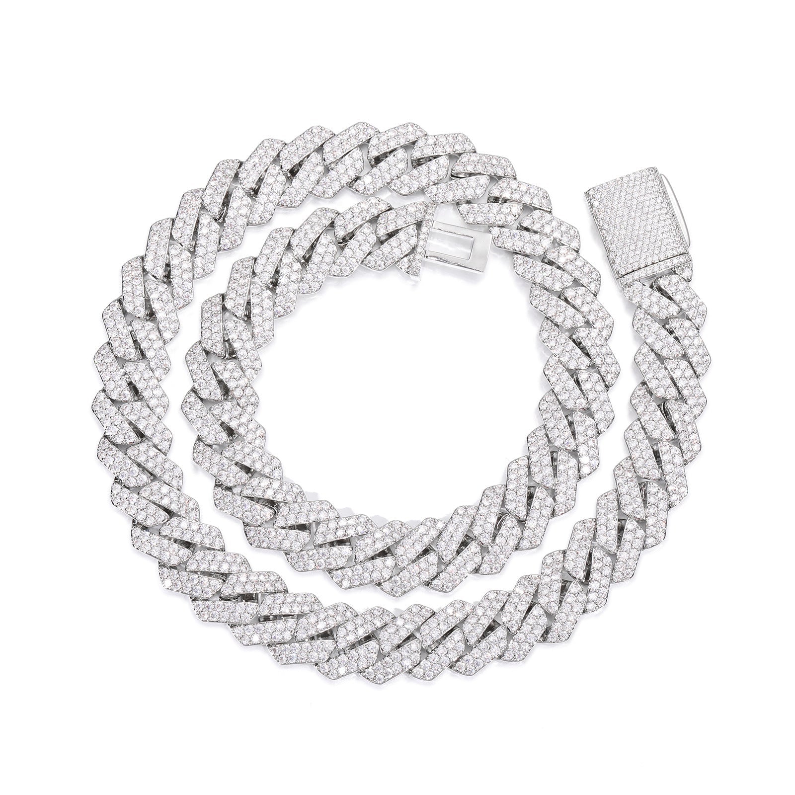 15MM White Gold Plated Iced Out Diamond Shaped  Cuban Link Chain Thegoldlinks