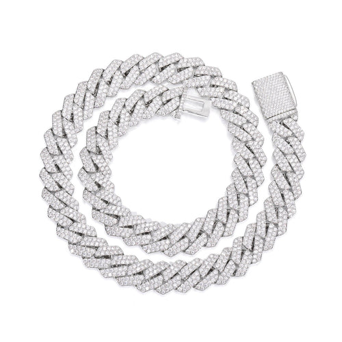 15MM White Gold Plated Iced Out Diamond Shaped  Cuban Link Chain Thegoldlinks