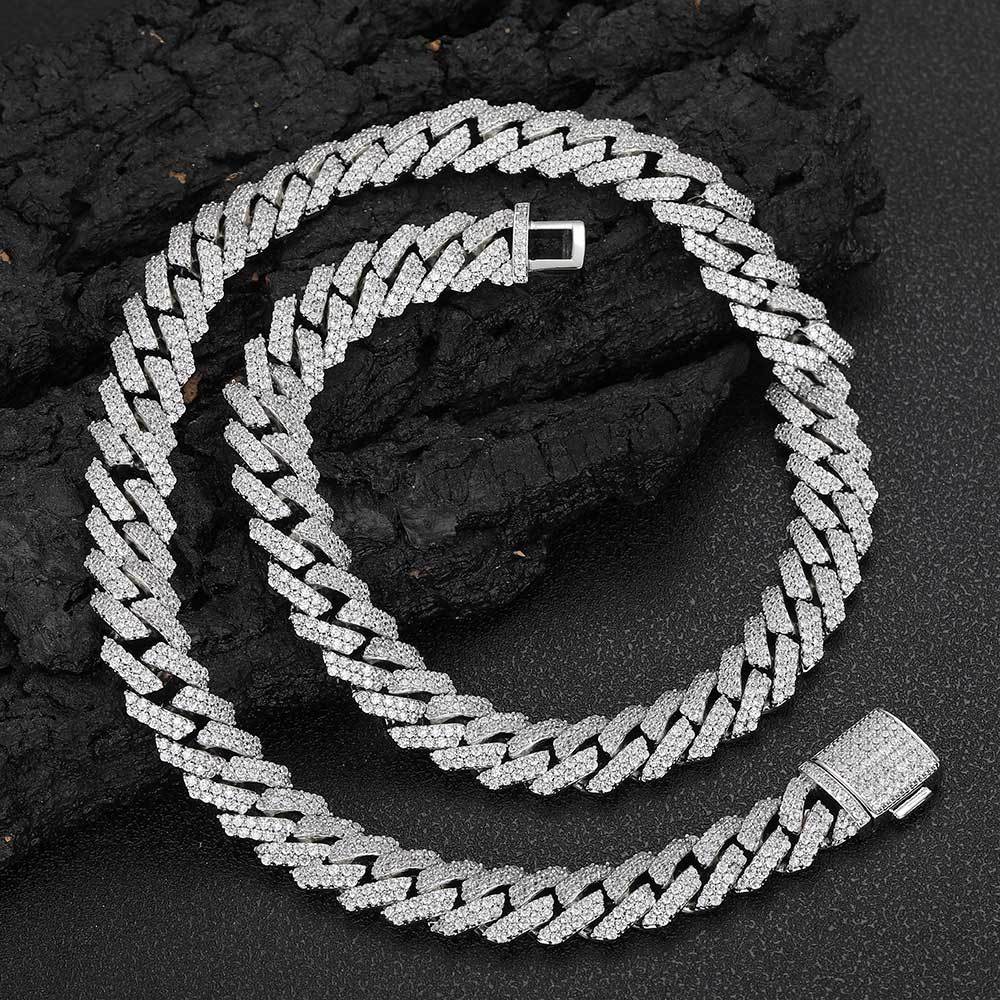 12mm Moissanite S925 Silver Necklace Diamond Cuban Chain Men's Necklace