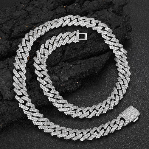 12mm Moissanite S925 Silver Necklace Diamond Cuban Chain Men's Necklace Gubanlink