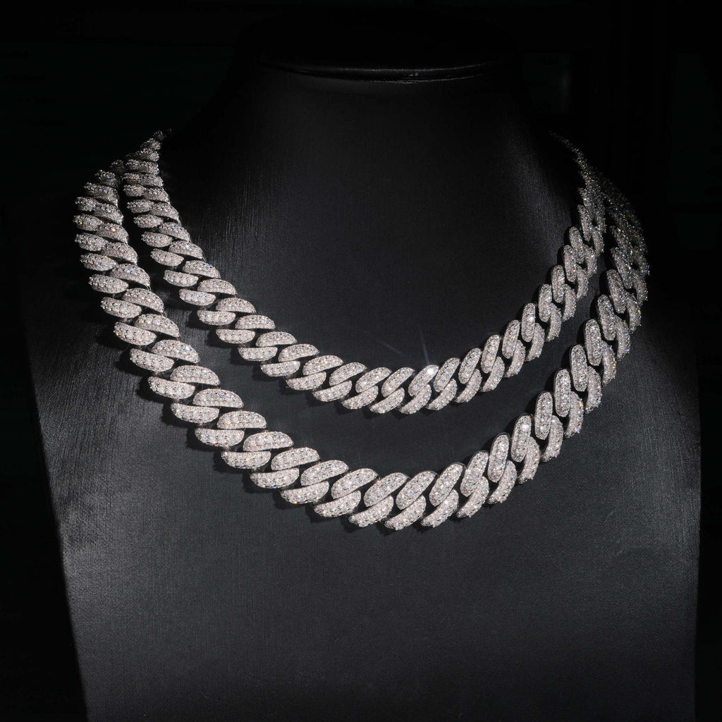 13mm/15mm/16mm/18mm New S925 Silver Moissanite Crescent Cuban Chain