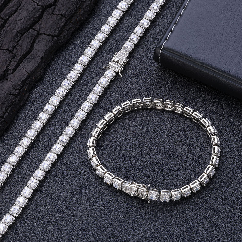 5mm White Gold S925 silver moissanite full diamond rock candy tennis bracelet Gubanlink