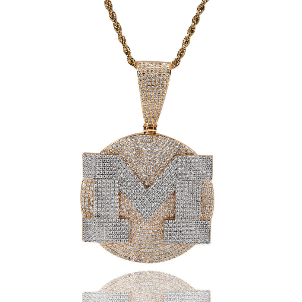 Custom Round Base Plate Large Letter Zircon Pendant
