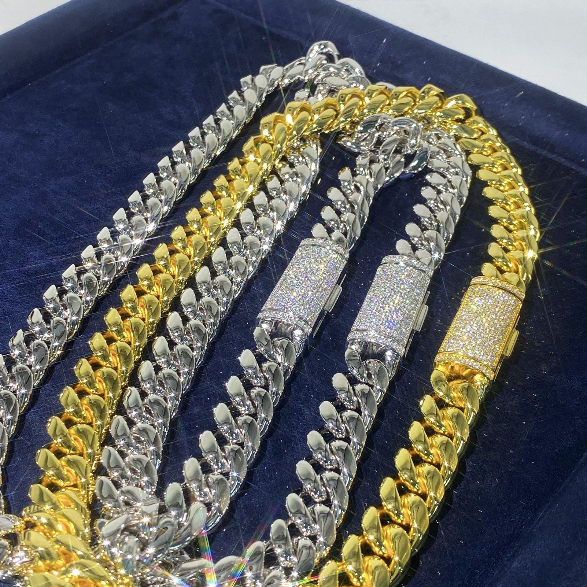 8-14mm Sterling Silver Moissanite Clasp Cuban Link Chains