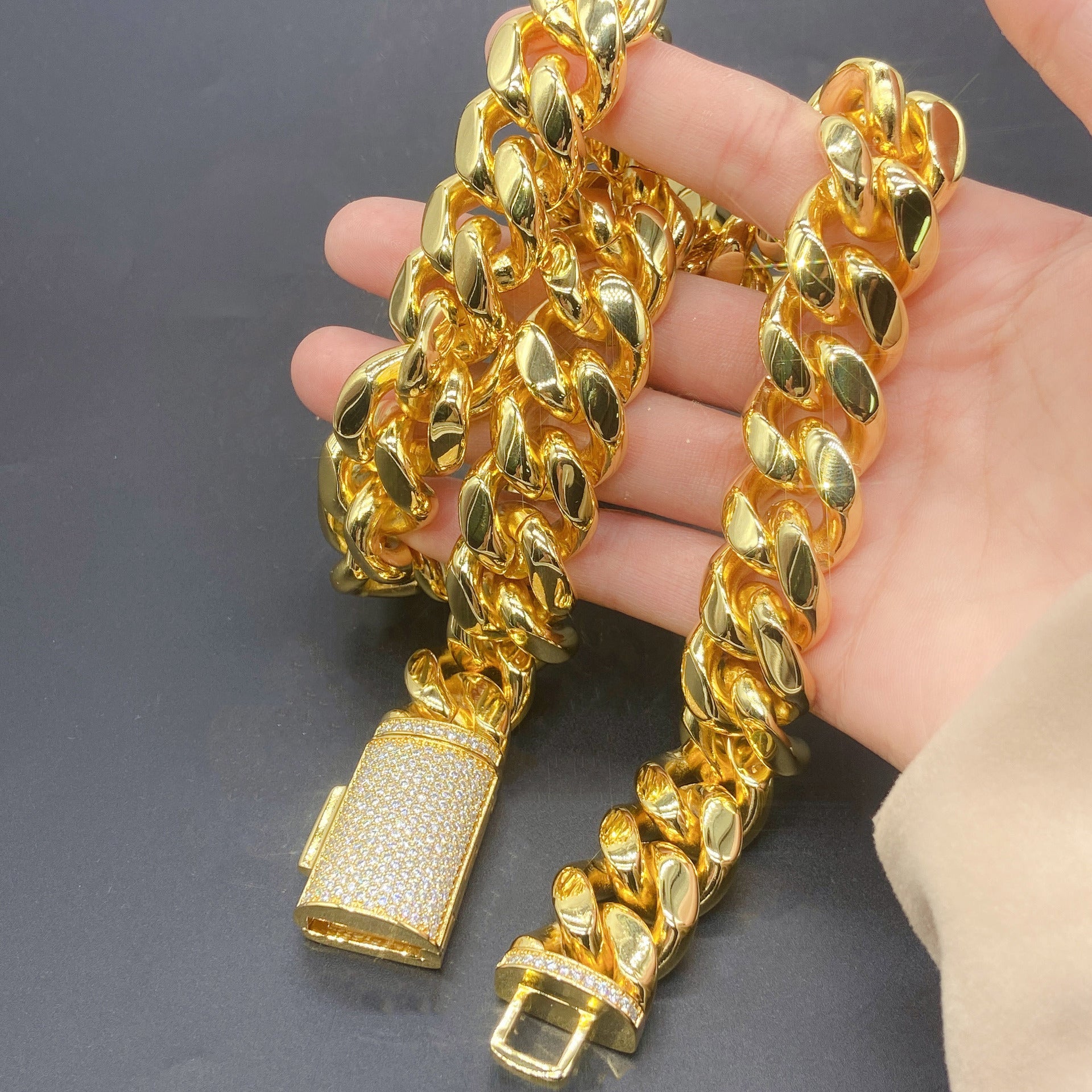 8-14mm Sterling Silver Moissanite Clasp Cuban Link Chains
