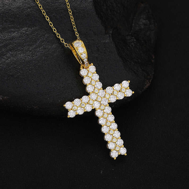 Hip Hop Moissanite Cross Pendant Gold Plated Necklace UCCIYO