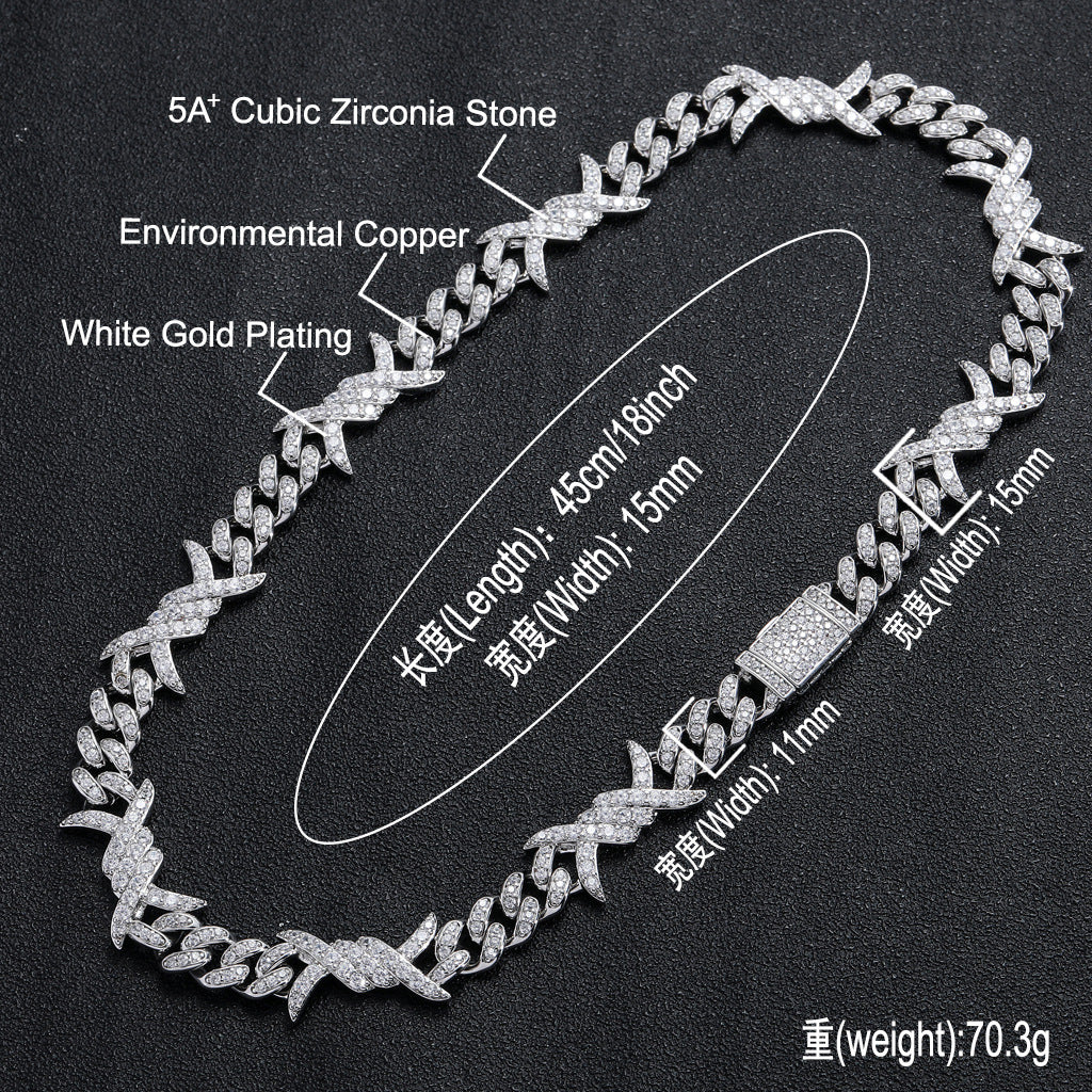 10MM White Gold Iced Out Barb Wire Cuban Link Bracelet