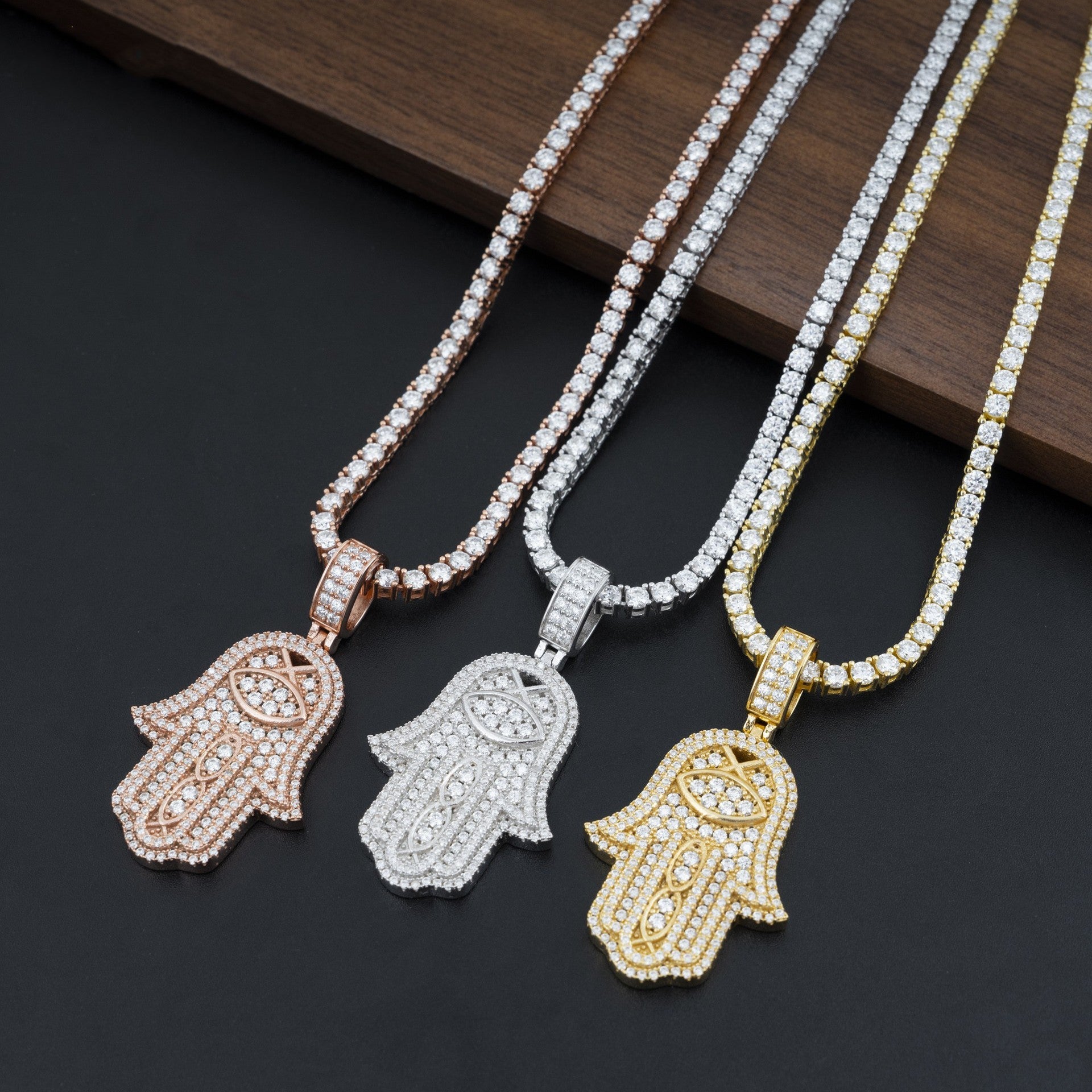Moissanite Hamsa Evil Eye Pendant Gubanlink
