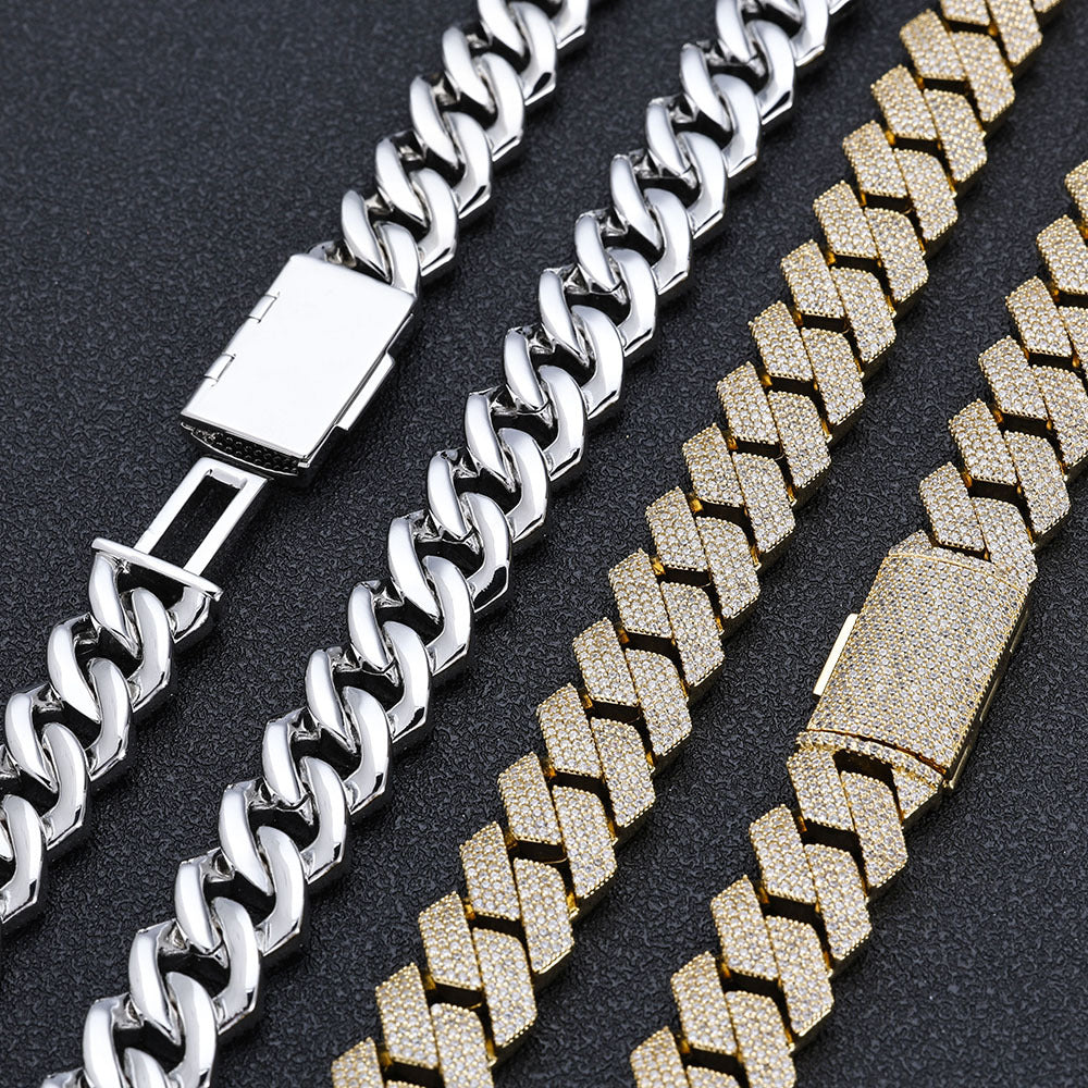 15mm Moissanite S925 Silver Necklace with Diamond Diamond Cuban Chain