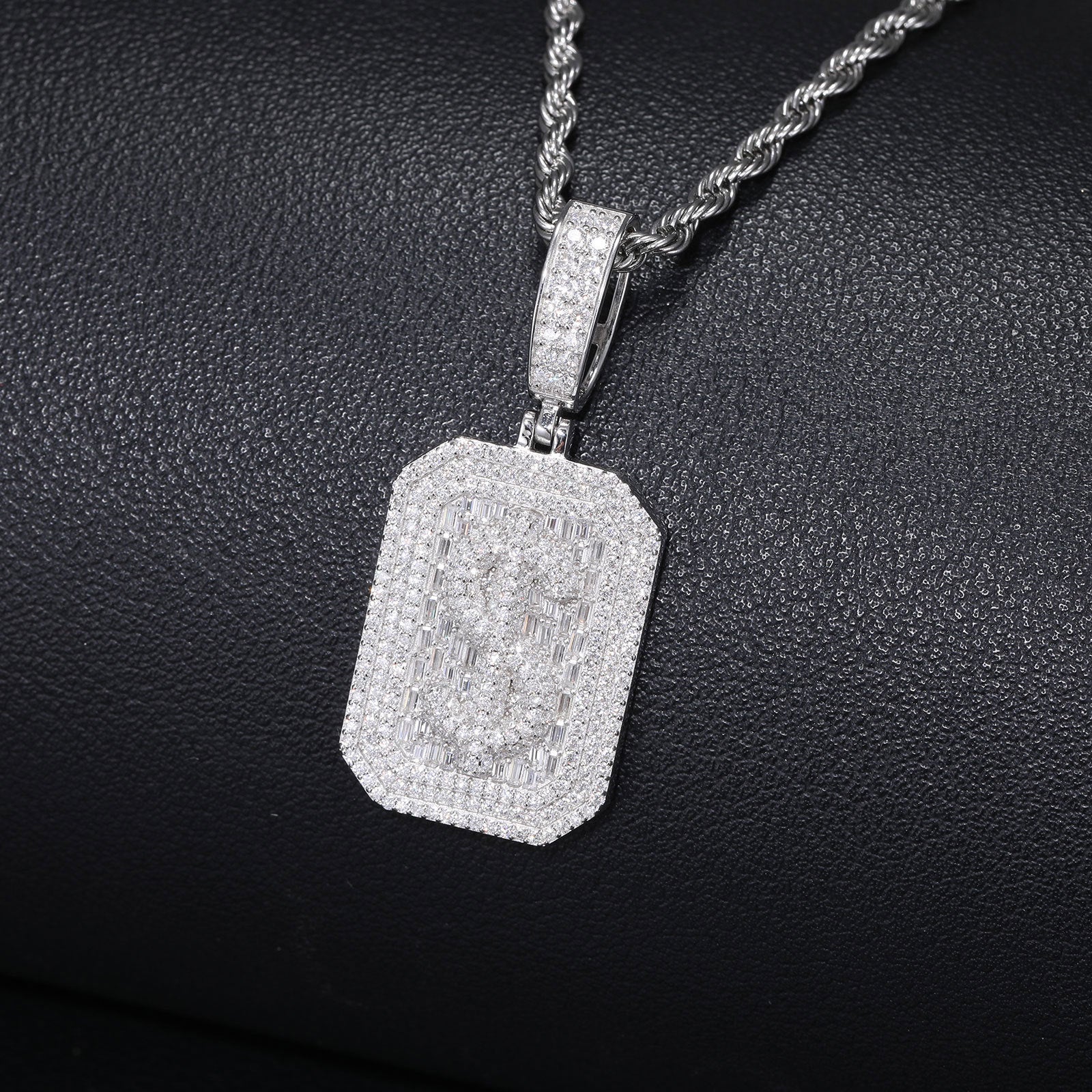 Rectangular Moissanite Dollar Sign Sterling Silver Pendant