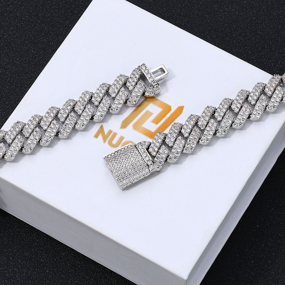14mm 925 silver moissanite diamond cuban chain