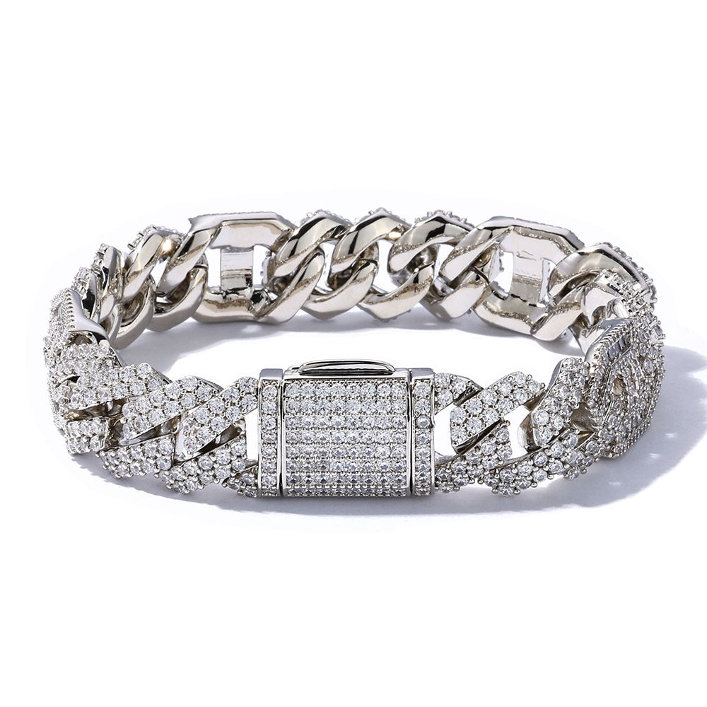 15mm S925 silver moissanite pig nose diamond cuban bracelet