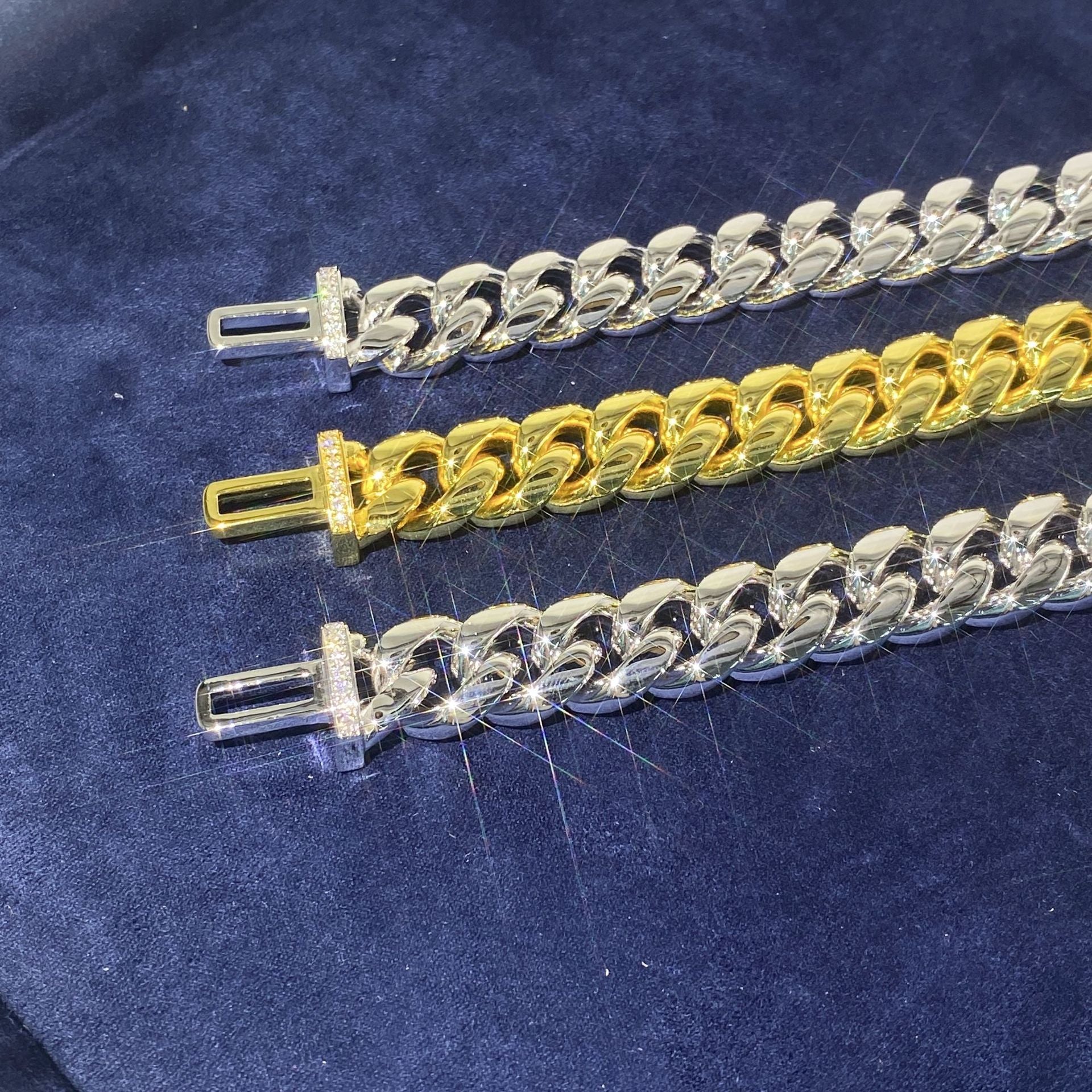 8-14mm Sterling Silver Moissanite Clasp Cuban Link Chains