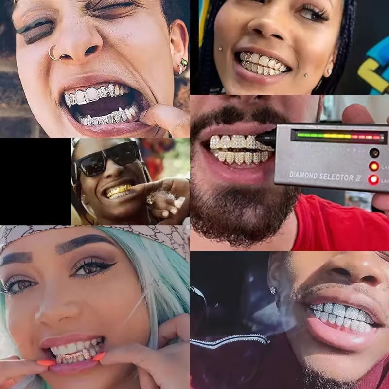 Polished Moissanite Braces Hollow Gold Grillz