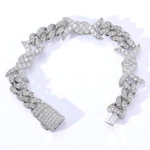 10MM White Gold Iced Out Barb Wire Cuban Link Bracelet