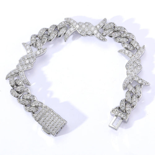 10MM White Gold Iced Out Barb Wire Cuban Link Bracelet Thegoldlinks