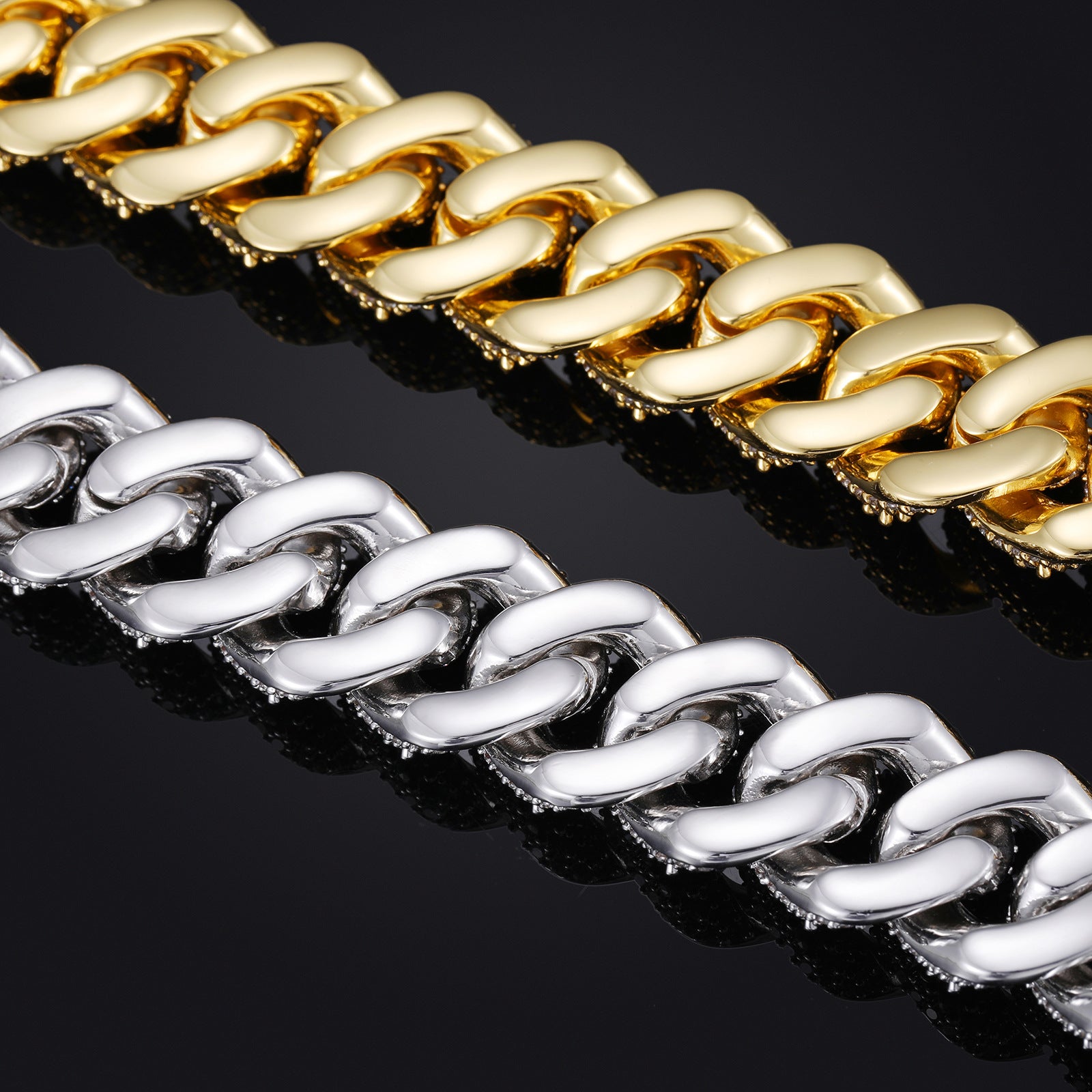 18mm White Gold Plated Three-row Zircon Bubble Cuban Chain