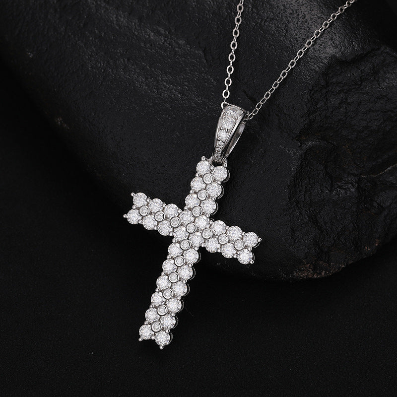Hip Hop Moissanite Cross Pendant Gold Plated Necklace