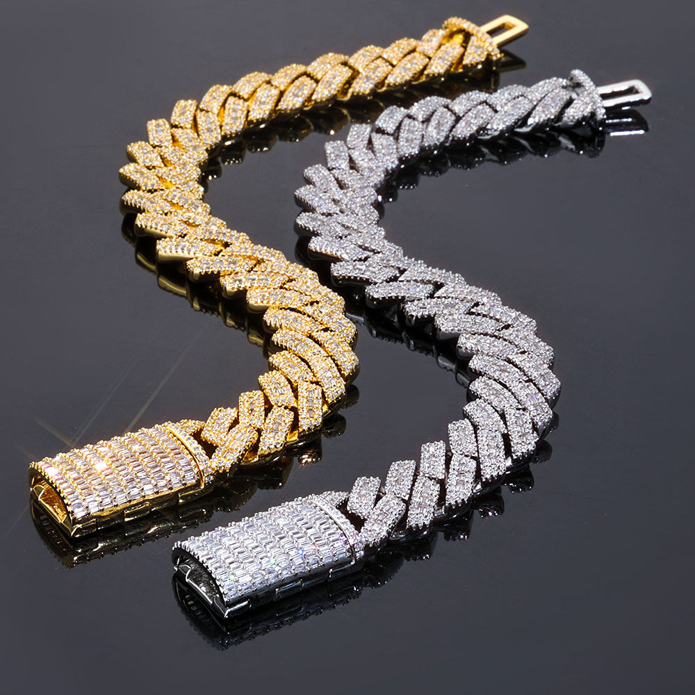 14mm S925 silver moissanite mixed inlaid T square diamond Cuban chain bracelet