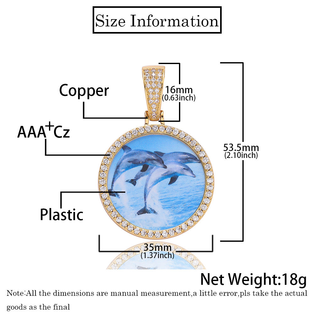 Round photo zircon photo frame pendant DIY