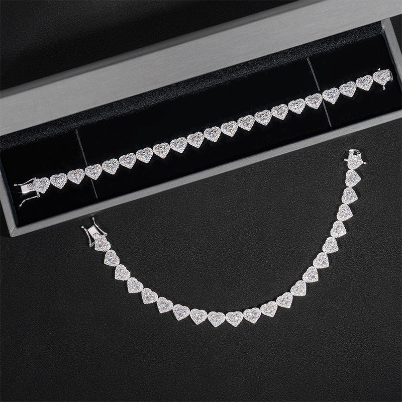 8mm 925 Silver Heart Shape Moissanite Cuban Link Bracelet Gubanlink