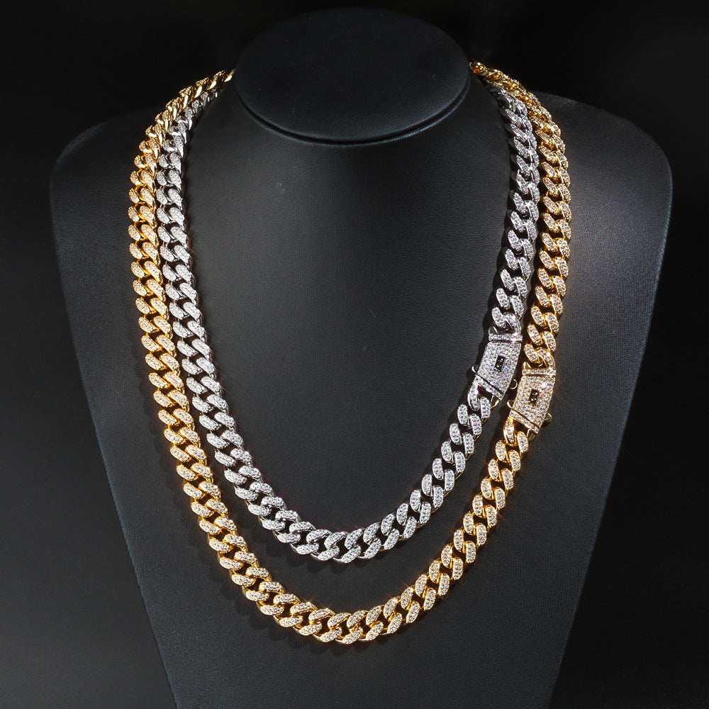 12mm S925 silver double row moissanite Moroccan Cuban Link Chain