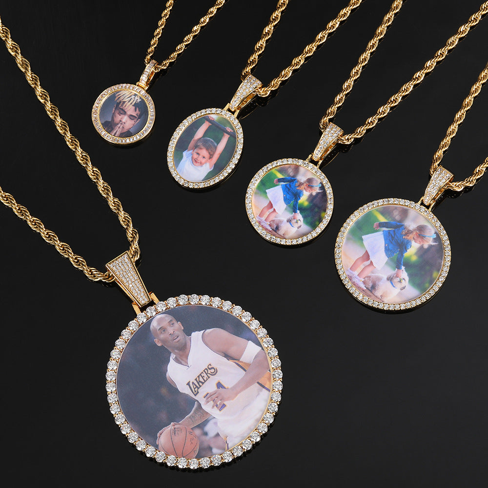 Moissanite S925 Sterling Silver Round Photo Frame Pendant