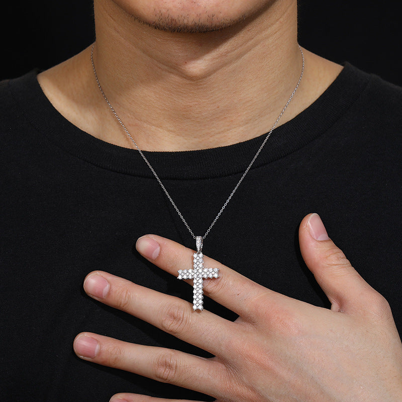 Hip Hop Moissanite Cross Pendant Gold Plated Necklace