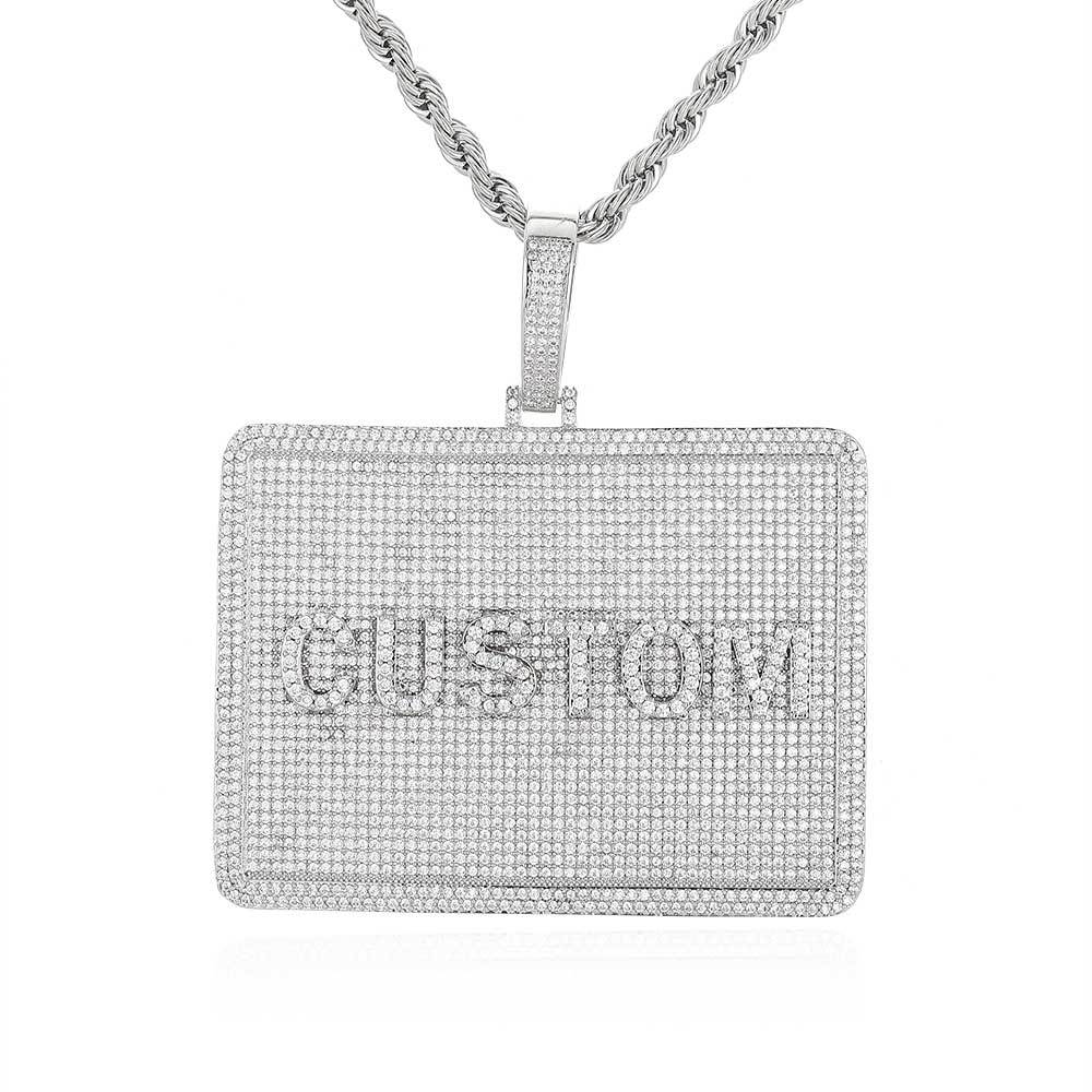 Hip Hop Rectangular Zirconia Custom Letter Pendant Gubanlink