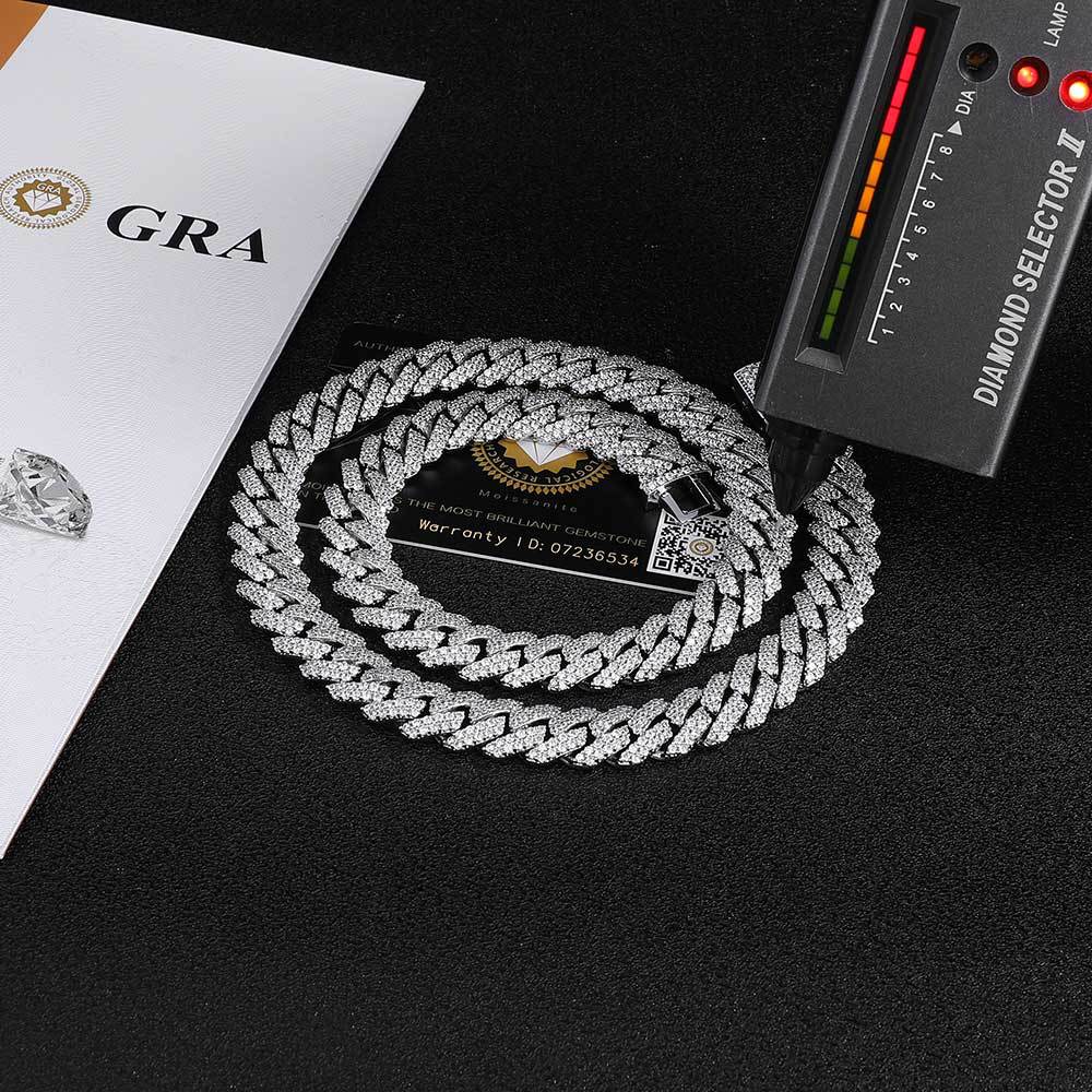 12mm Moissanite S925 Silver Necklace Diamond Cuban Chain Men's Necklace