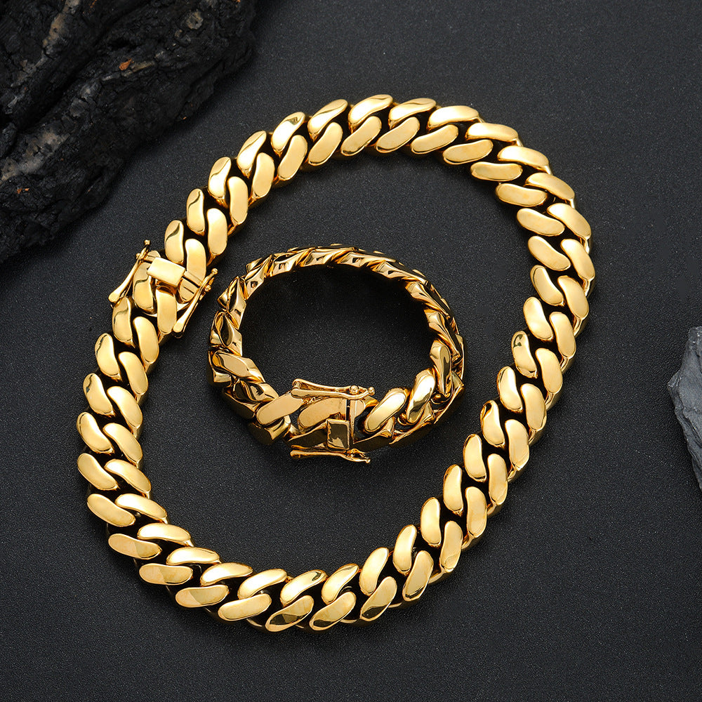 Mens 22MM 18K Gold Plated Miami Cuban Link Bracelet