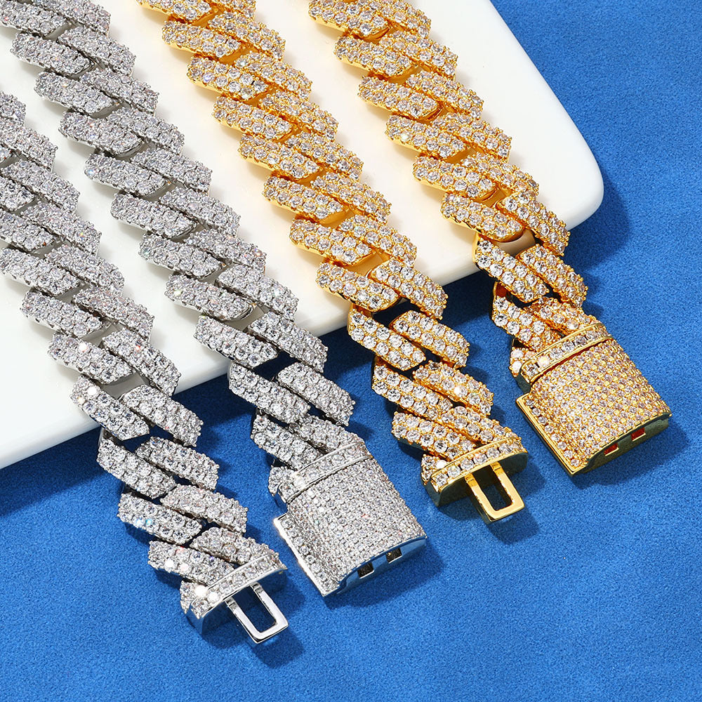 14mm 925 silver moissanite diamond cuban chain