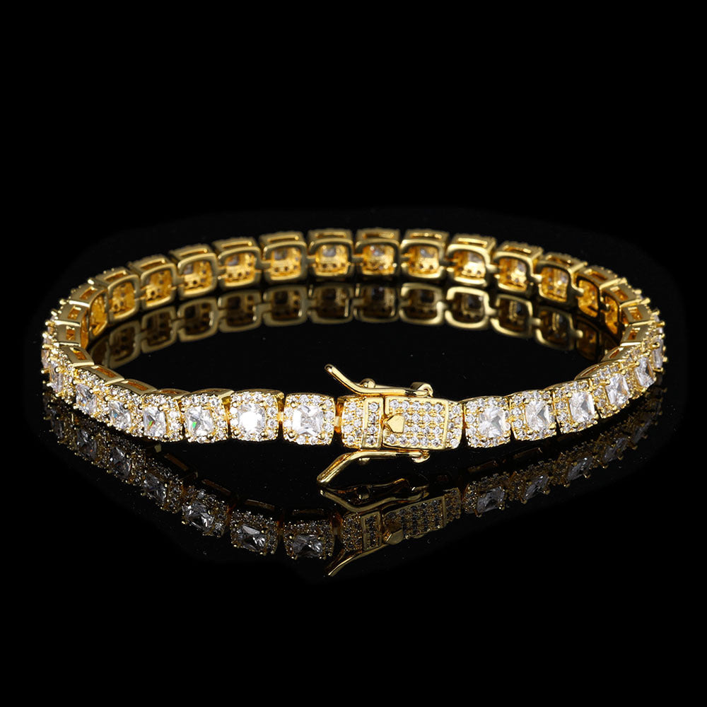 5mm  Gold S925 silver moissanite full diamond rock candy tennis bracelet Gubanlink