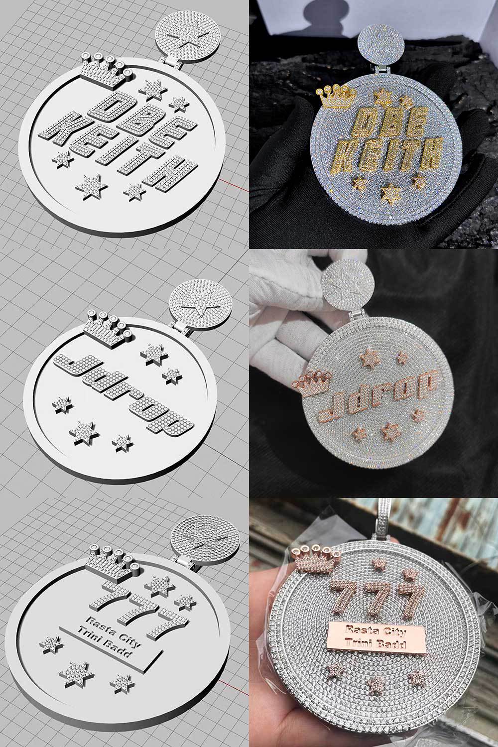 Customized Letter and Number Round Star Crown Pendant