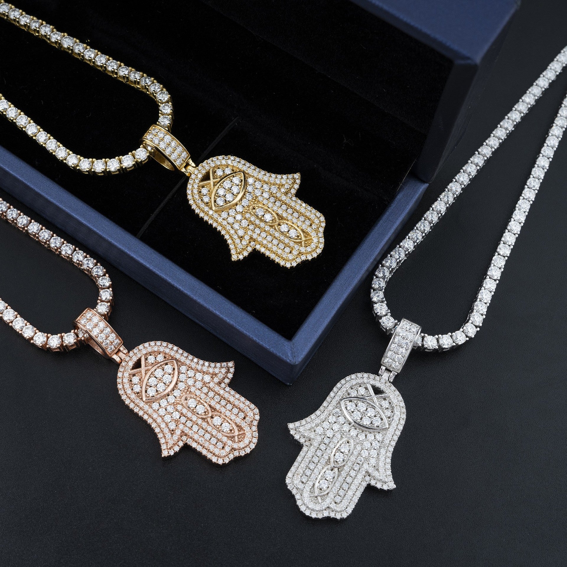 Moissanite Hamsa Evil Eye Pendant
