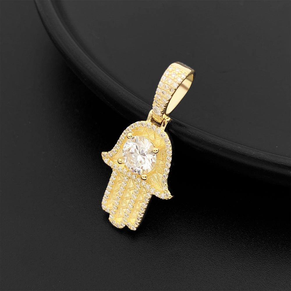 Solid Sterling Silver Genuine VVS Diamond Hamsa Hand Hip Hop Pendant Gubanlink
