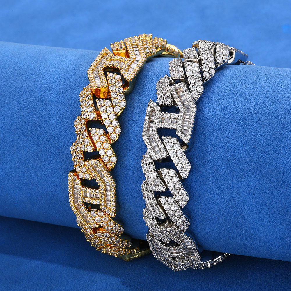 15mm S925 silver moissanite pig nose diamond cuban bracelet