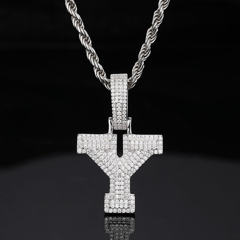 Moissanite S925 Silver Solid 26 Letters Pendant