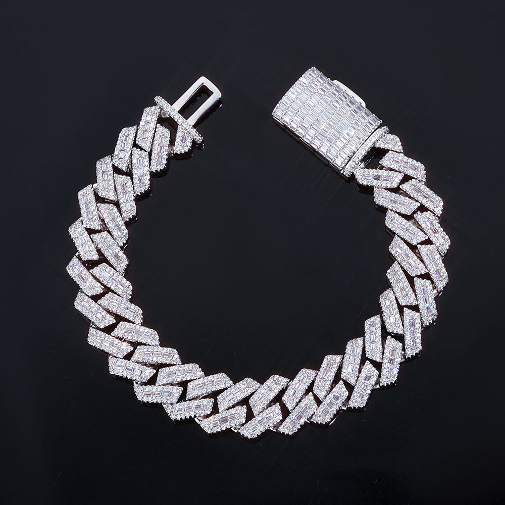 14mm S925 silver moissanite mixed inlaid T square diamond Cuban chain bracelet